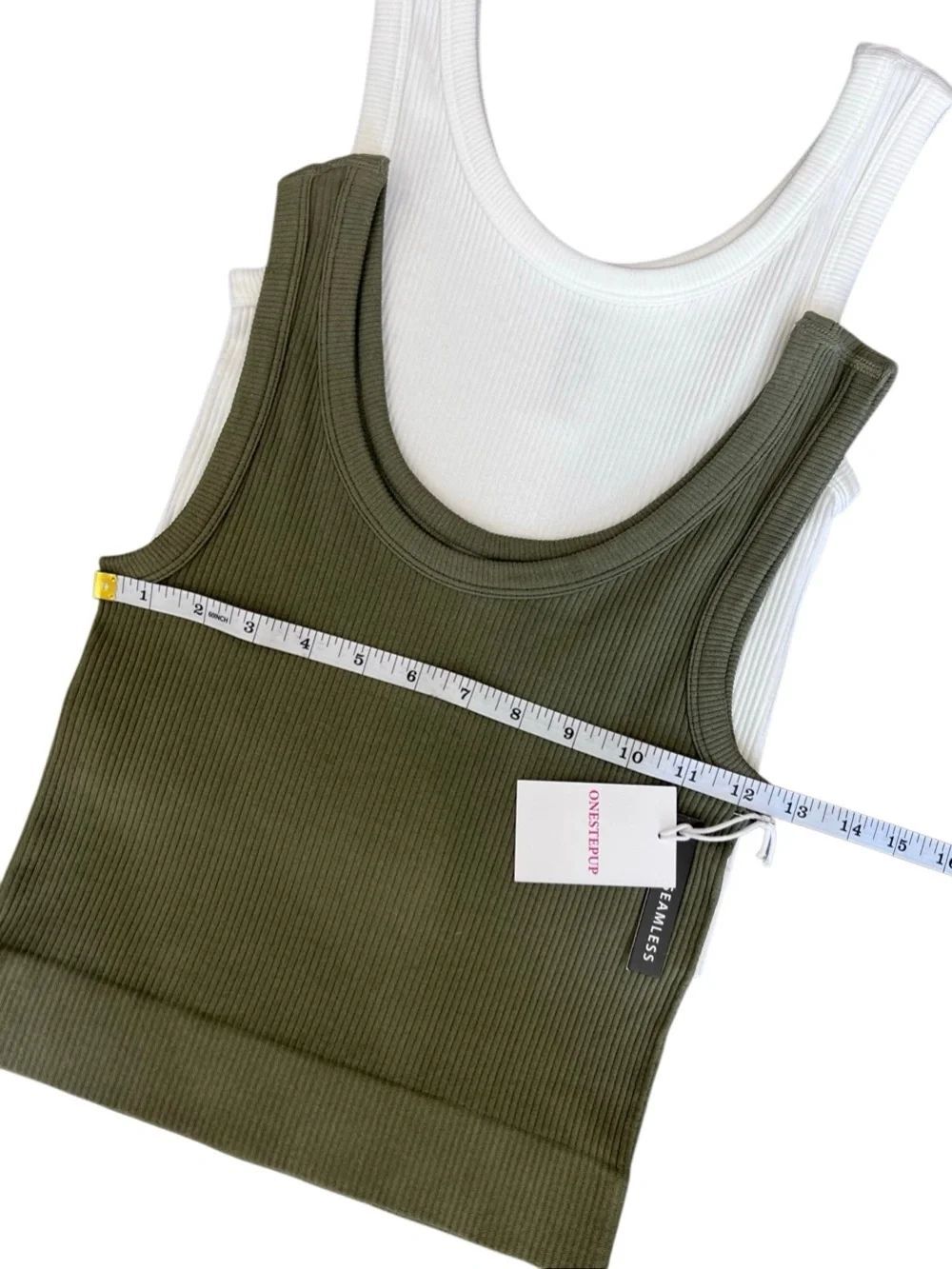 Tank Top Set Bundle Ribbed Cropped Green White Size S/M - Picture 11 of 13